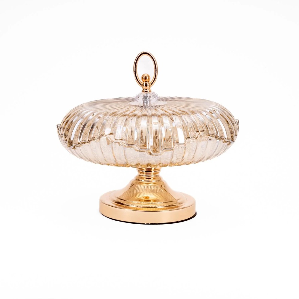 BARATTOLO DECORATIVO VETRO COPERCHIO ORO